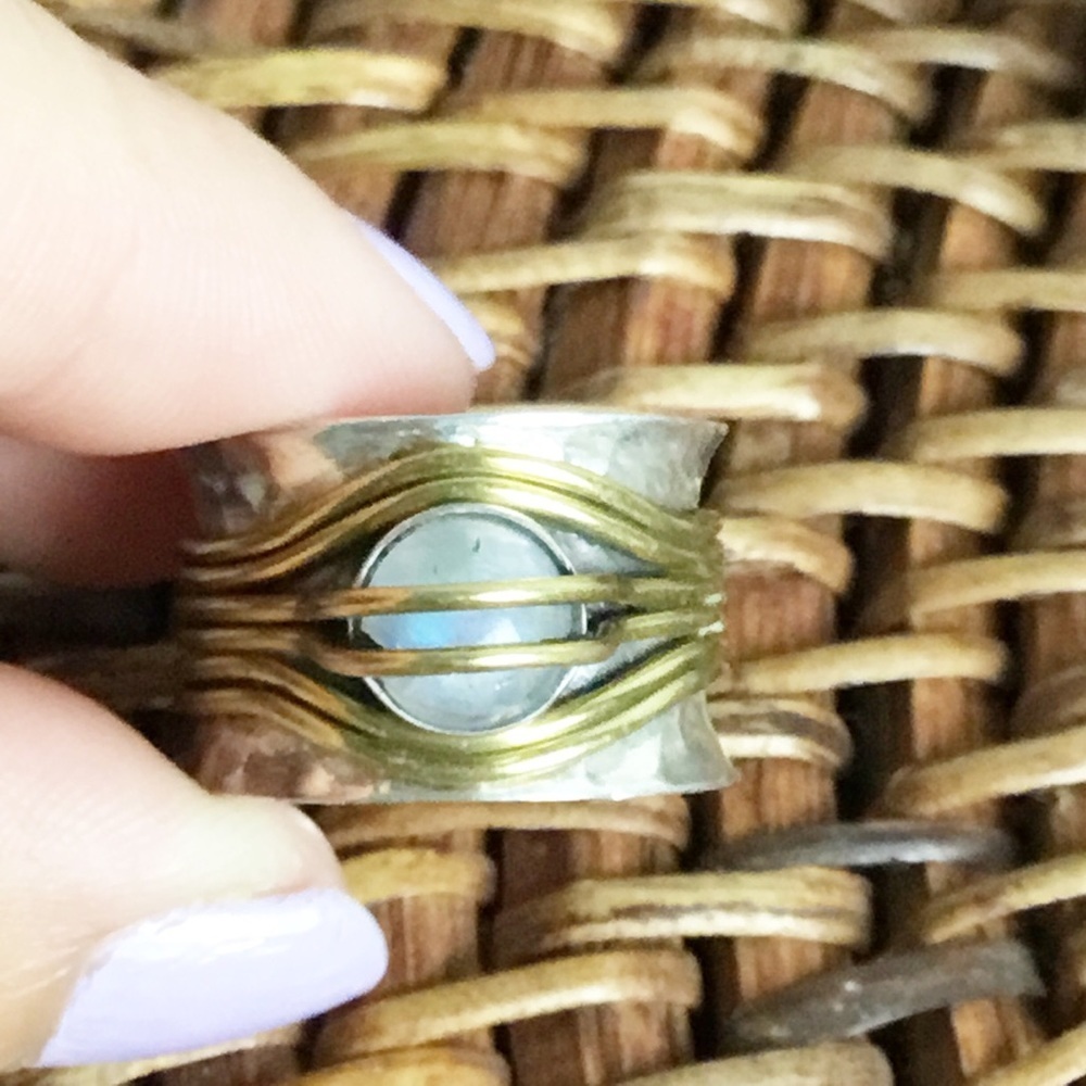 Sterling Silver 925 Ring With Two Toned With Moonstone Size 7